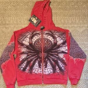 Stray Cardinal Red Spider Zip Hoodie Size Large NWT